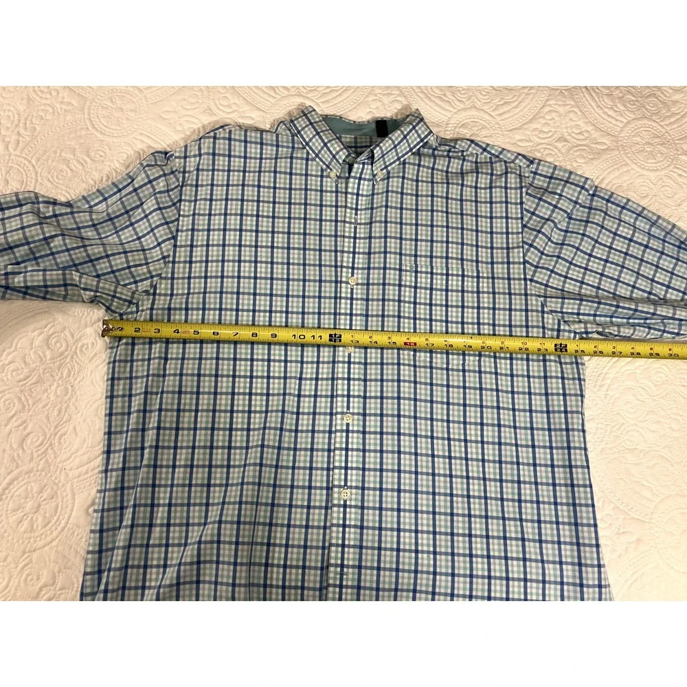 IZOD Premium Essentials Button Down‎ Shirt Men's XL Light Blue Plaid Preppy